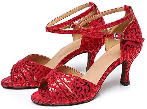 SWDZM Women Ballroom Dance Shoes Latin Salsa Bachata Performance Sparkly Dance Dancing Shoes,Model-QJW6187