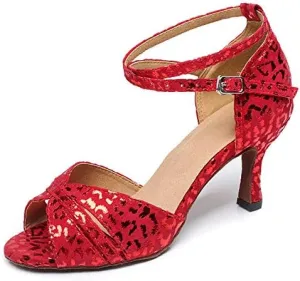 SWDZM Women Ballroom Dance Shoes Latin Salsa Bachata Performance Sparkly Dance Dancing Shoes,Model-QJW6187