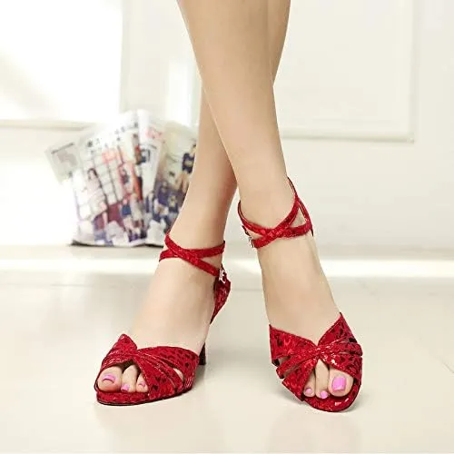 SWDZM Women Ballroom Dance Shoes Latin Salsa Bachata Performance Sparkly Dance Dancing Shoes,Model-QJW6187