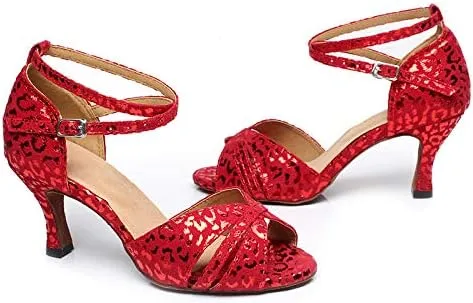 SWDZM Women Ballroom Dance Shoes Latin Salsa Bachata Performance Sparkly Dance Dancing Shoes,Model-QJW6187