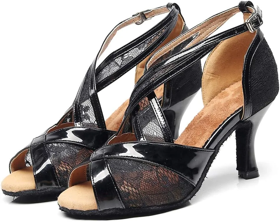 SWDZM Women Ballroom Dance Shoes Latin Salsa Bachata Performance Sparkly Dance Dancing Shoes,Model-QJW7145