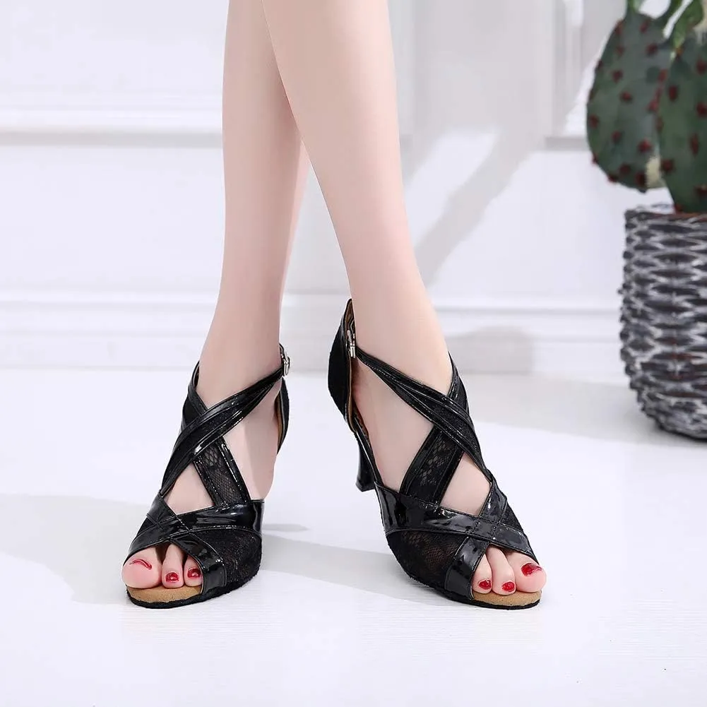 SWDZM Women Ballroom Dance Shoes Latin Salsa Bachata Performance Sparkly Dance Dancing Shoes,Model-QJW7145