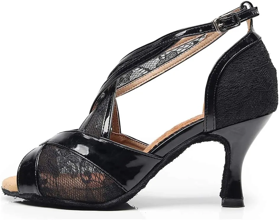SWDZM Women Ballroom Dance Shoes Latin Salsa Bachata Performance Sparkly Dance Dancing Shoes,Model-QJW7145
