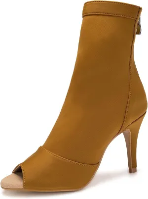 SWDZM Women Ballroom Dance Shoes Peep Toe Latin Salsa Performance Party Ankle Dance Boots
