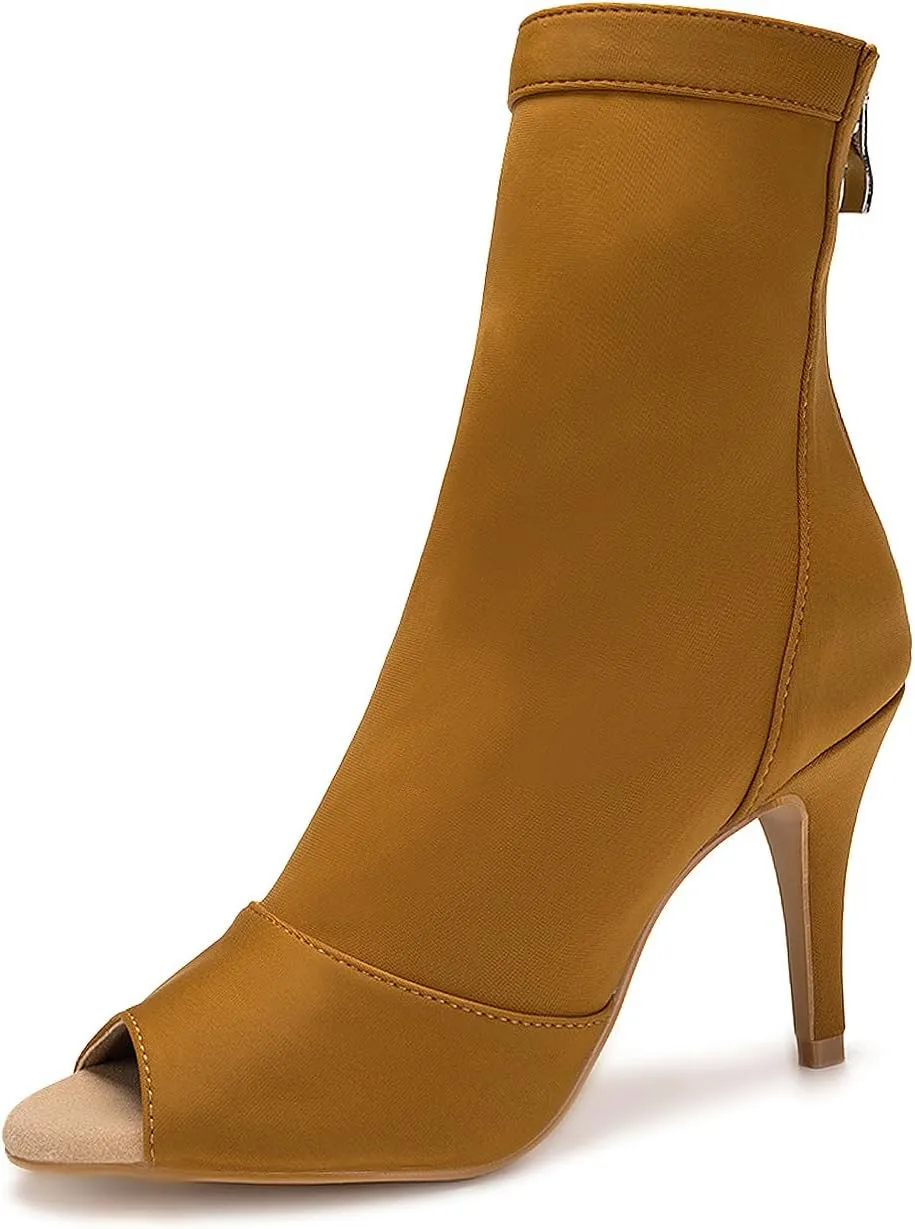 SWDZM Women Ballroom Dance Shoes Peep Toe Latin Salsa Performance Party Ankle Dance Boots