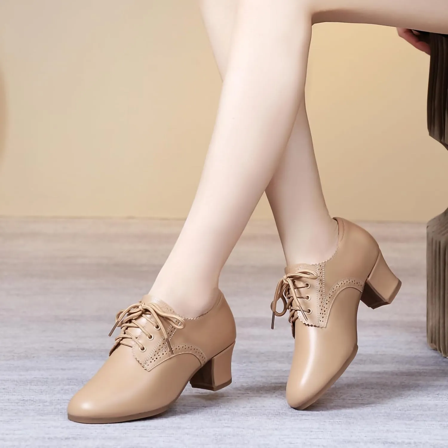 SWDZM Women's Ballroom Dance Shoes Lace-up Closed Toe Latin Modern Sala Performance Dance Practice Teaching Shoes,Model WDL-K1