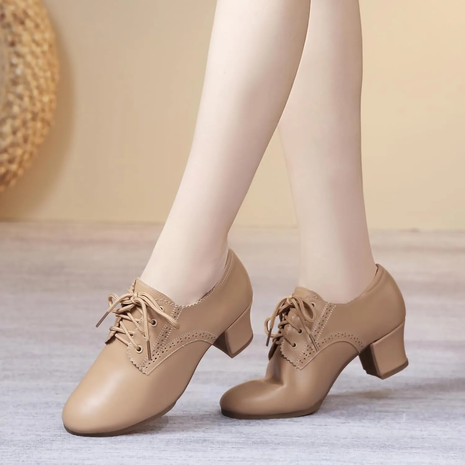 SWDZM Women's Ballroom Dance Shoes Lace-up Closed Toe Latin Modern Sala Performance Dance Practice Teaching Shoes,Model WDL-K1