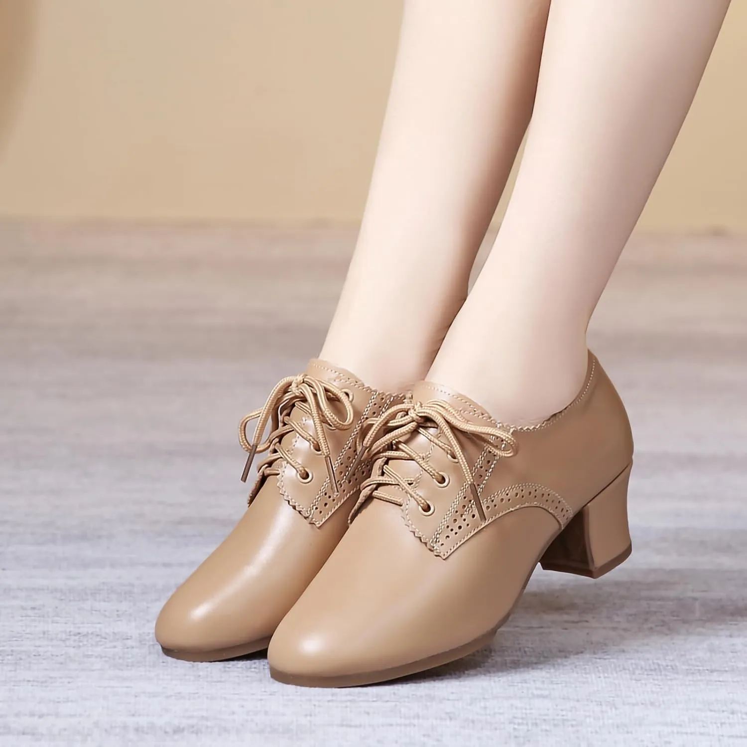 SWDZM Women's Ballroom Dance Shoes Lace-up Closed Toe Latin Modern Sala Performance Dance Practice Teaching Shoes,Model WDL-K1
