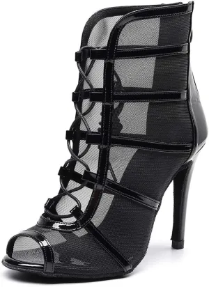 SWDZM Women's Latin Dance Shoes Mesh Peep Toe Salsa Ballroom Lace-up Ankle Dance Boots,Model L445