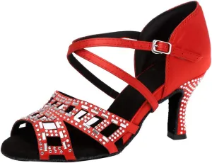 SWDZM Women's Rhinestone Latin Dance Shoes Satin Professional Ballroom Salsa Practice Performance Dance Shoes,Model-YCL345,