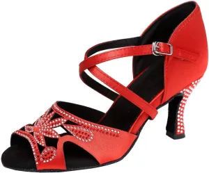 SWDZM Women's Rhinestone Latin Dance Shoes Satin Professional Ballroom Salsa Practice Performance Dance Shoes,Model-YCL345,