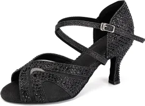 SWDZM Women's Rhinestones Latin Dance Shoes Open Toe Ballroom Standard Salsa Tango Performance Dance Wedding Shoes