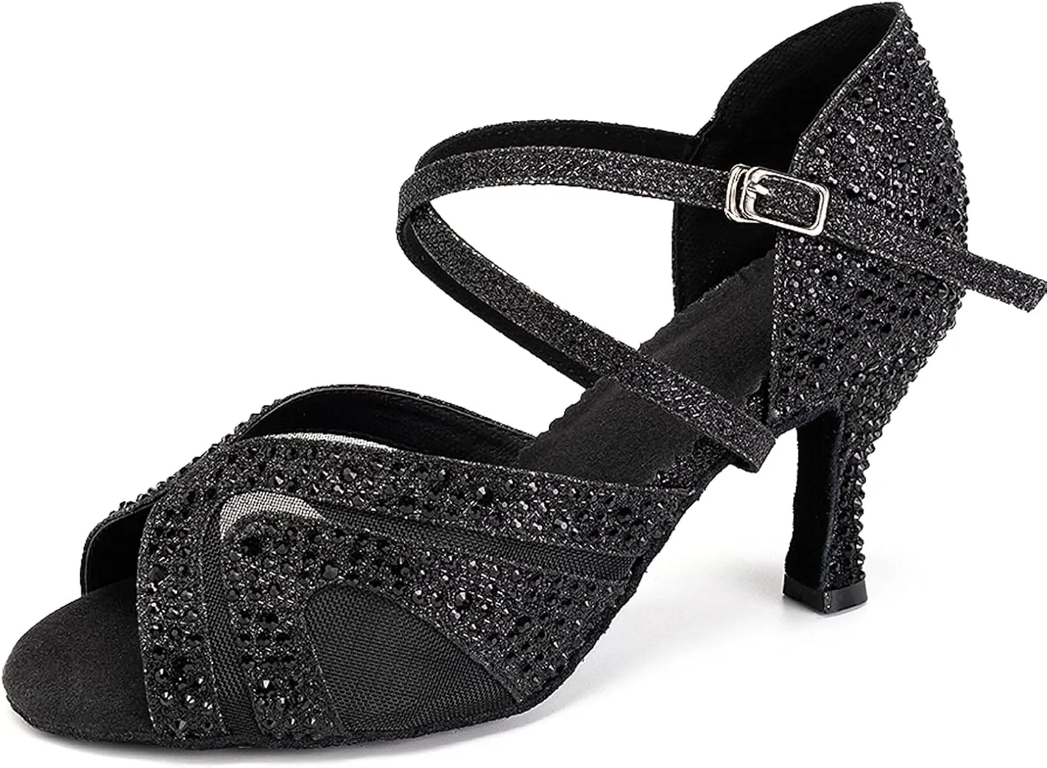 SWDZM Women's Rhinestones Latin Dance Shoes Open Toe Ballroom Standard Salsa Tango Performance Dance Wedding Shoes