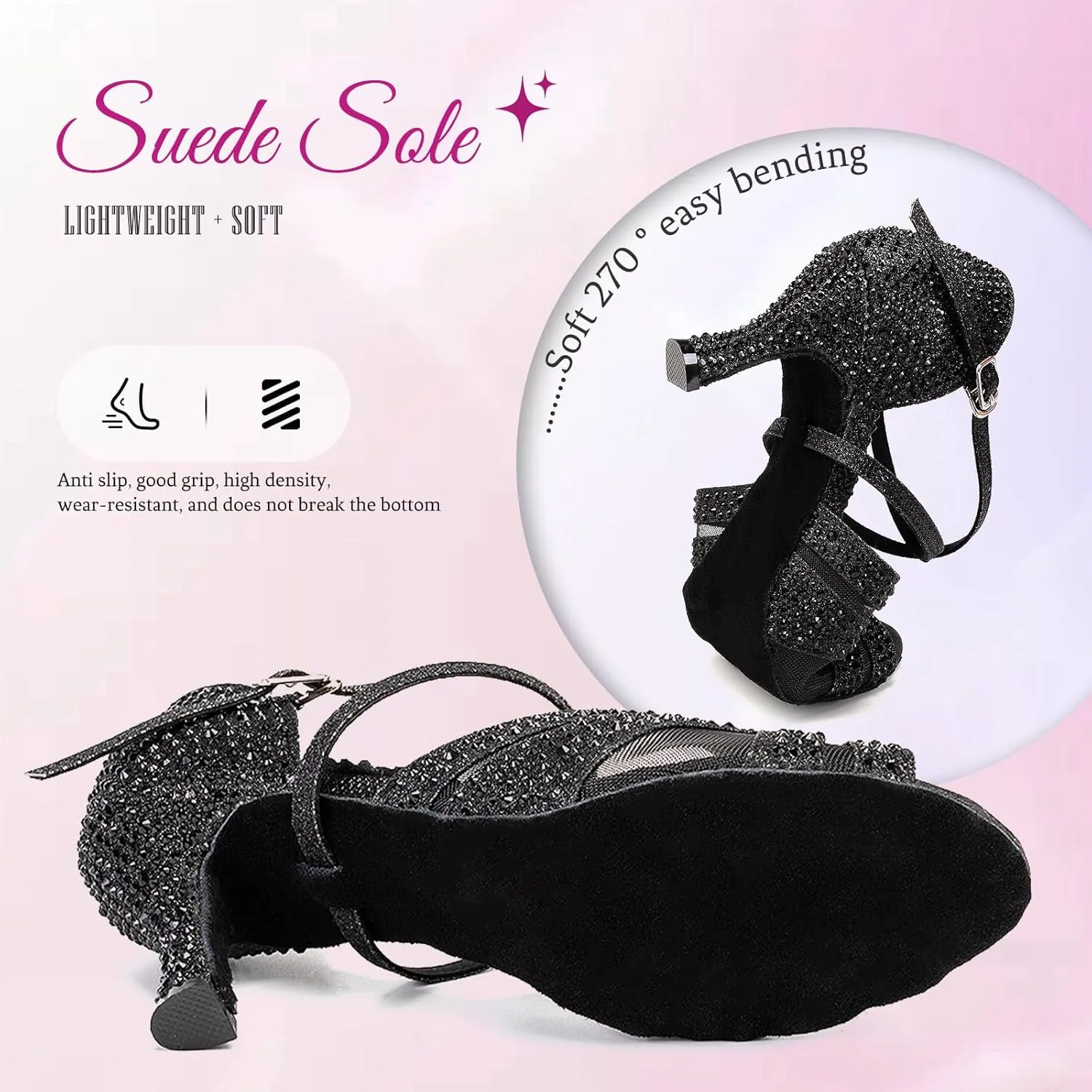 SWDZM Women's Rhinestones Latin Dance Shoes Open Toe Ballroom Standard Salsa Tango Performance Dance Wedding Shoes