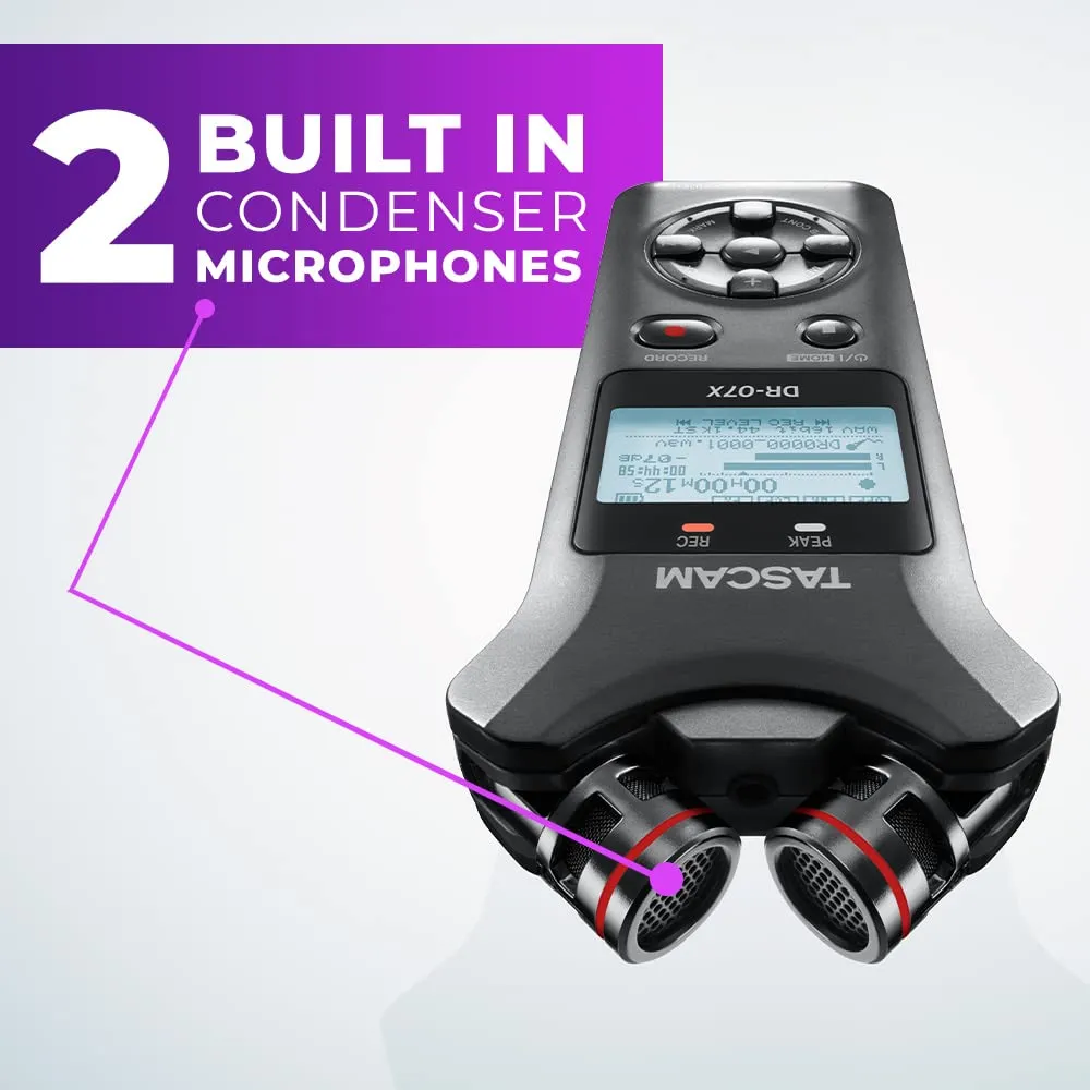 Tascam DR-07X 2-Track Portable Audio Recorder with Onboard Adjustable Stereo Microphone (DR-07X)