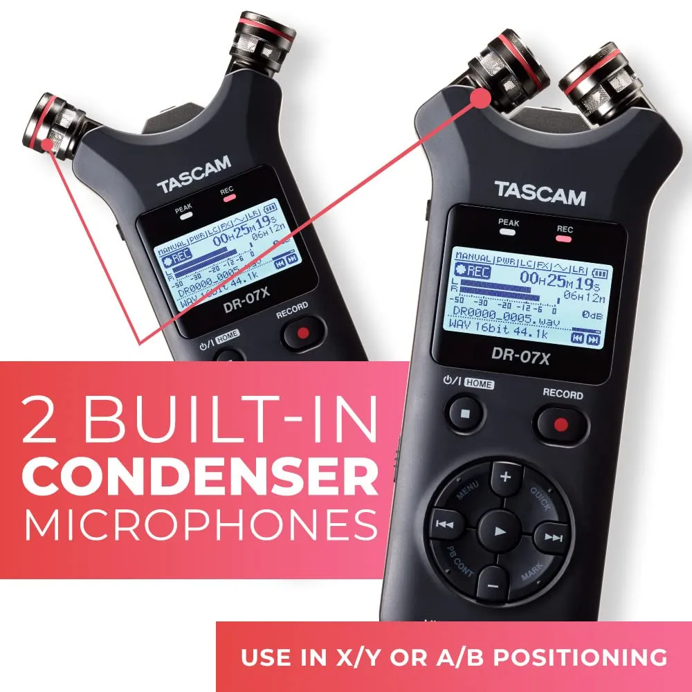 Tascam DR-07X 2-Track Portable Audio Recorder with Onboard Adjustable Stereo Microphone (DR-07X)
