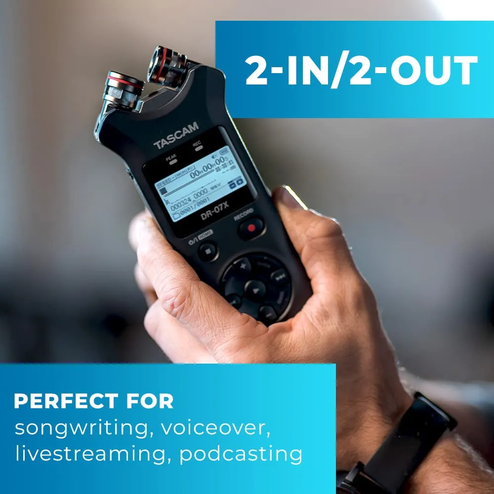 Tascam DR-07X 2-Track Portable Audio Recorder with Onboard Adjustable Stereo Microphone (DR-07X)