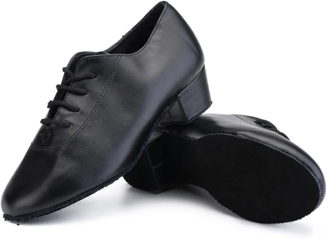 TDA Men's Fashion Lace-up Black Leather 1 Inches Salsa Tango Ballroom Latin Modern Dance Shoes
