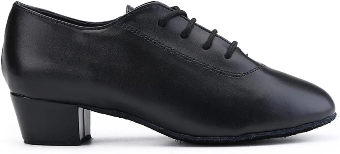 TDA Men's Fashion Lace-up Black Leather 1 Inches Salsa Tango Ballroom Latin Modern Dance Shoes