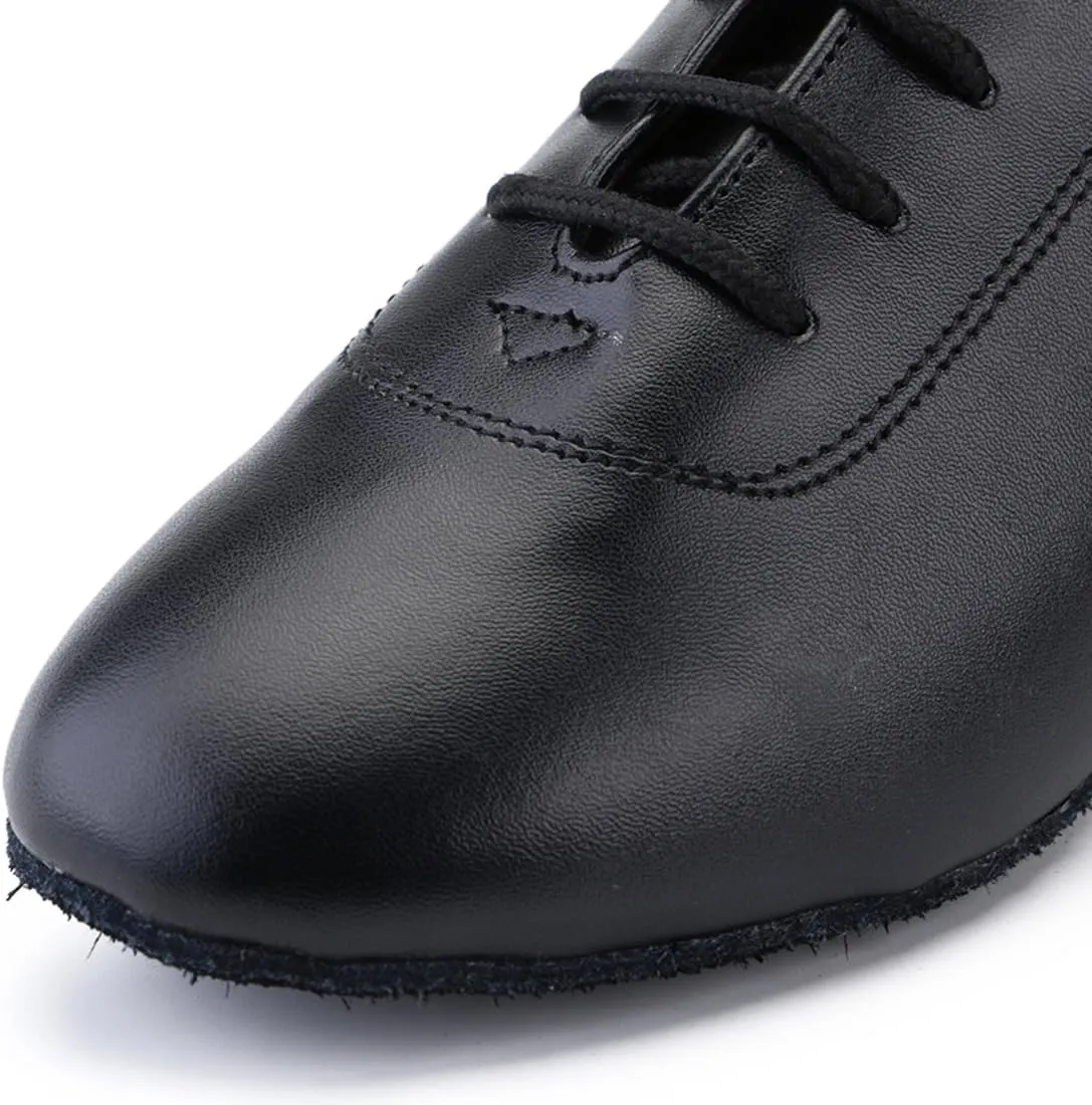 TDA Men's Fashion Lace-up Black Leather 1 Inches Salsa Tango Ballroom Latin Modern Dance Shoes