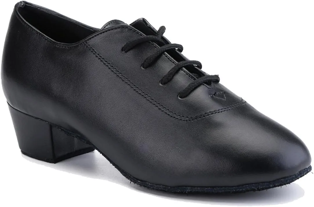 TDA Men's Fashion Lace-up Black Leather 1 Inches Salsa Tango Ballroom Latin Modern Dance Shoes