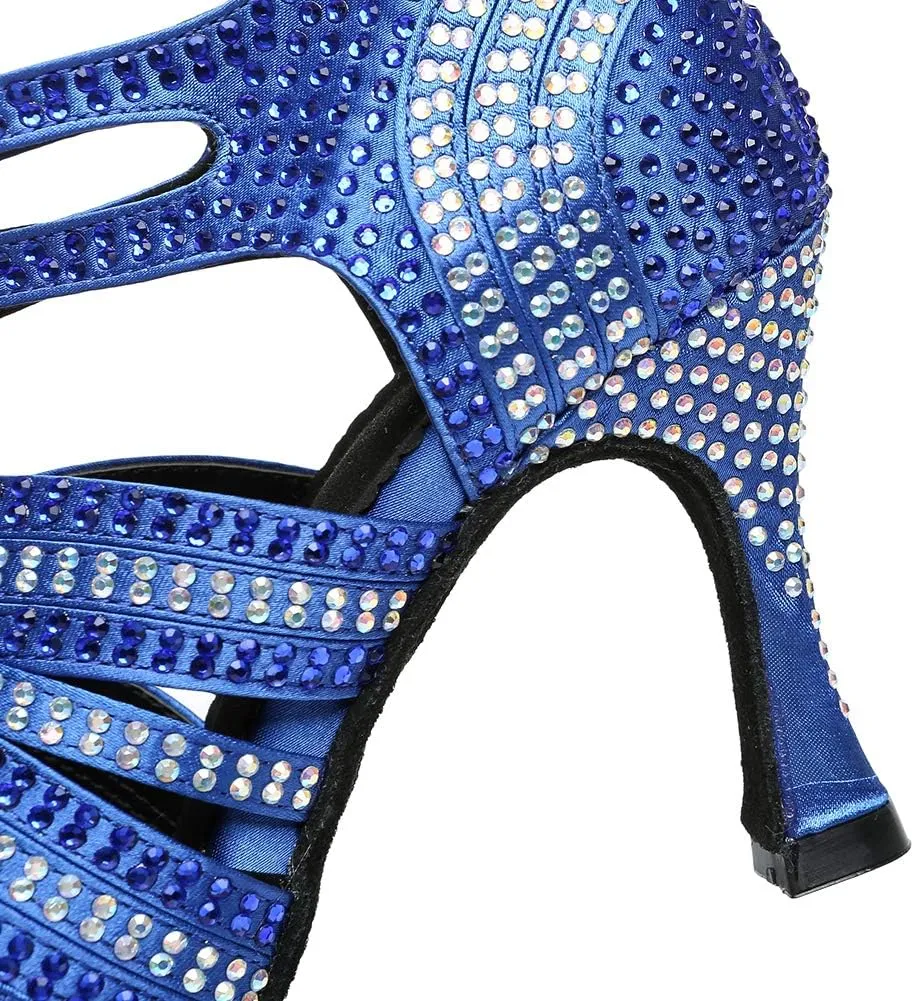 TINRYMX Latin Ballroom Dance Shoes Women Rhinestone with lace-up Salsa Bachata Performance Wedding Dancing Shoes, YCL453