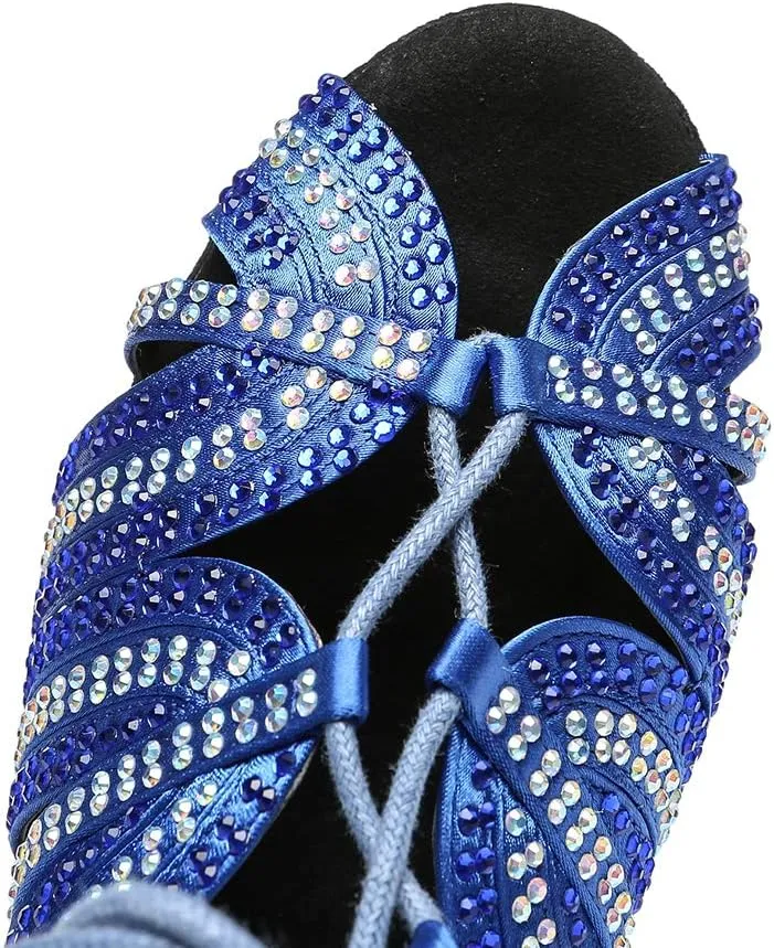 TINRYMX Latin Ballroom Dance Shoes Women Rhinestone with lace-up Salsa Bachata Performance Wedding Dancing Shoes, YCL453