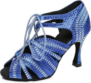 TINRYMX Latin Ballroom Dance Shoes Women Rhinestone with lace-up Salsa Bachata Performance Wedding Dancing Shoes, YCL453