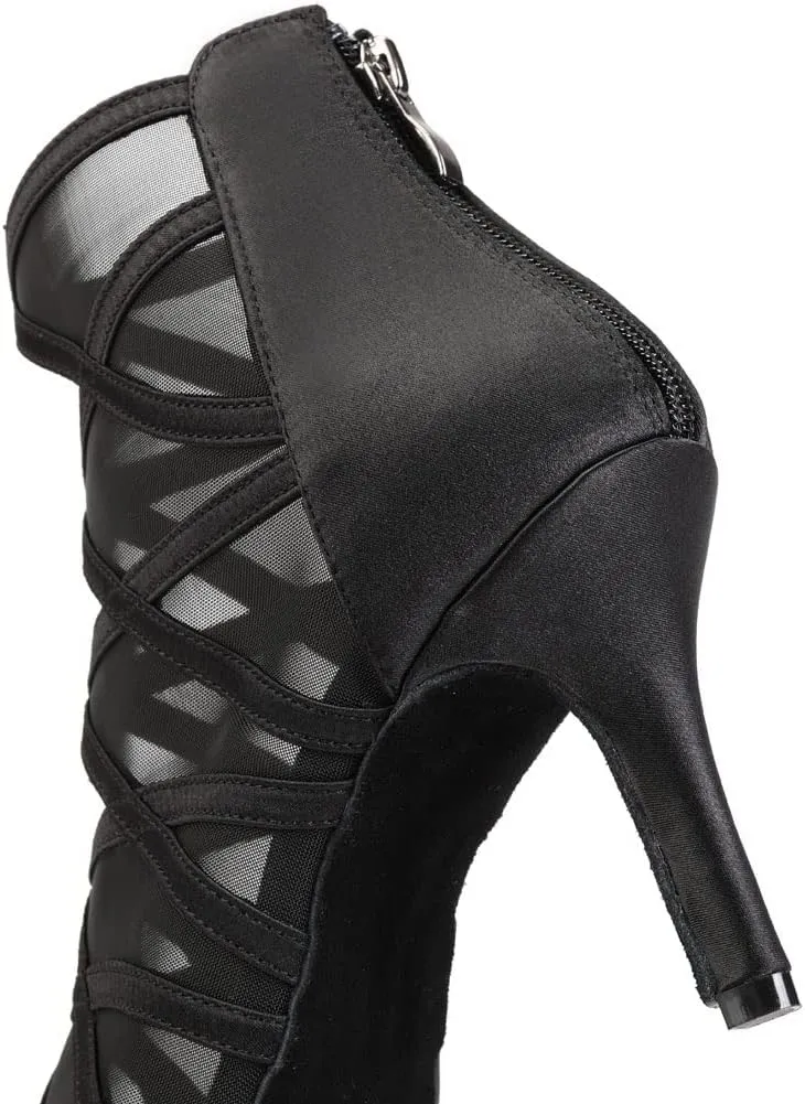 TINRYMX Women's Latin Dance Boots Ballrooom Salsa Tango Open Toe Performance Professional Dance Shoes, Model-YCL445