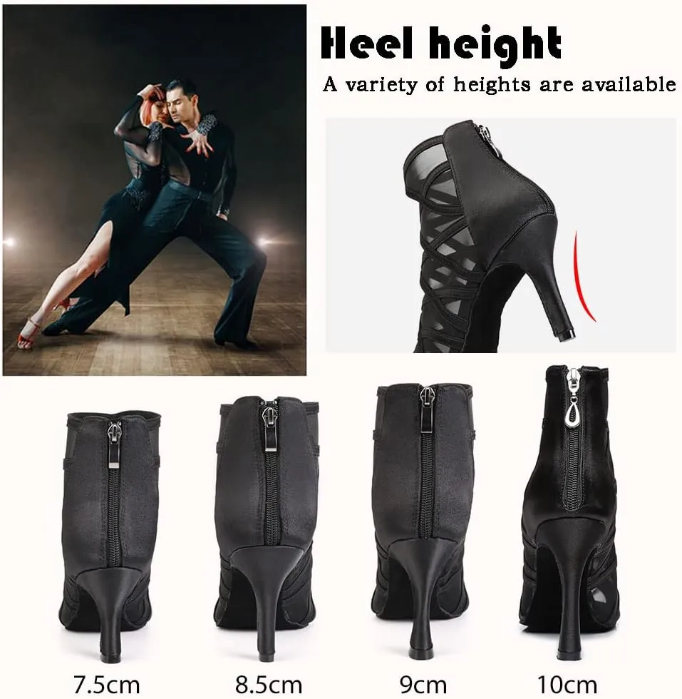 TINRYMX Women's Latin Dance Boots Ballrooom Salsa Tango Open Toe Performance Professional Dance Shoes, Model-YCL445