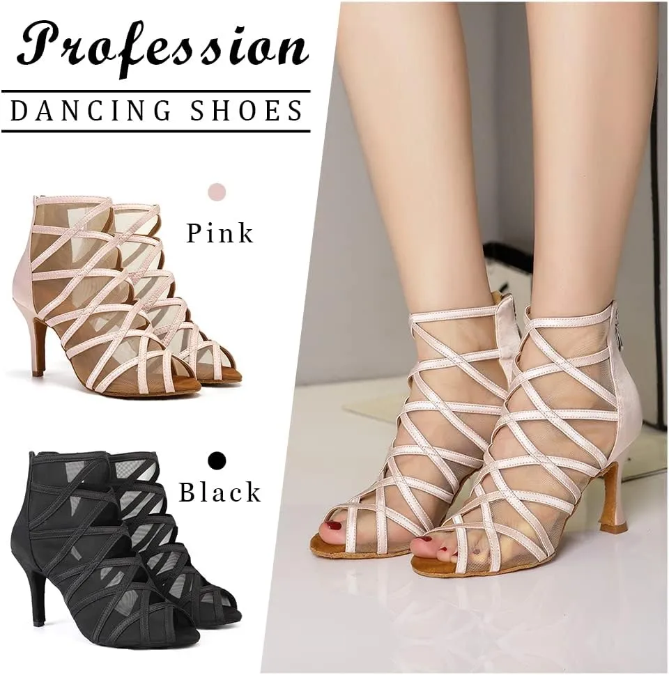 TINRYMX Women's Latin Dance Boots Ballrooom Salsa Tango Open Toe Performance Professional Dance Shoes, Model-YCL445