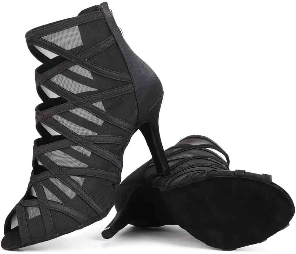 TINRYMX Women's Latin Dance Boots Ballrooom Salsa Tango Open Toe Performance Professional Dance Shoes, Model-YCL445