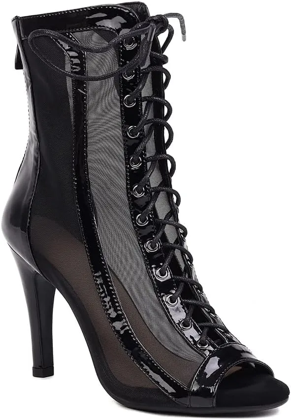 TINRYMX Women's Open Toe Ankle Latin Dance Boots Salsa Ballrooom Performence Practice Party Dance Shoes, Model-DS953