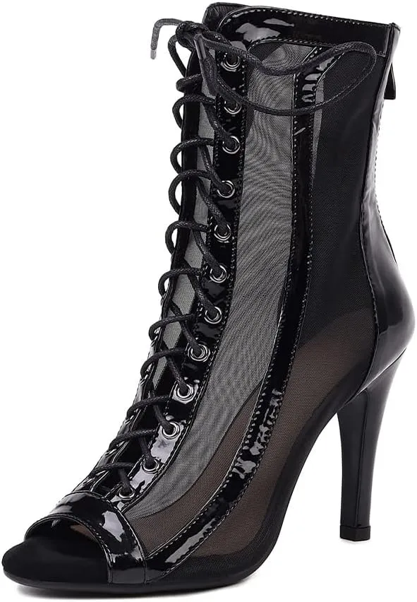 TINRYMX Women's Open Toe Ankle Latin Dance Boots Salsa Ballrooom Performence Practice Party Dance Shoes, Model-DS953