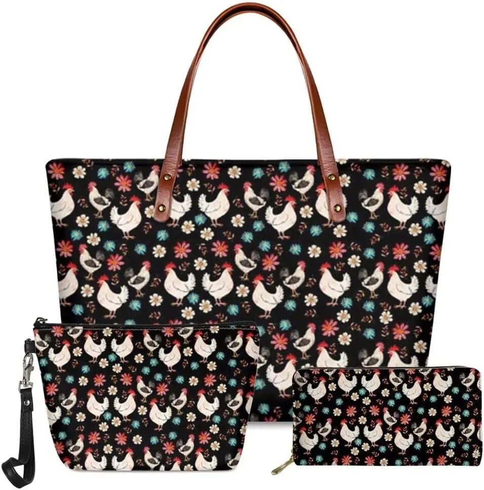 Tote Bag Purses for Women Shoulder Handbags 3PCS Top Handle Bags with Long Wallets Make Up Pouch