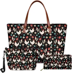 Tote Bag Purses for Women Shoulder Handbags 3PCS Top Handle Bags with Long Wallets Make Up Pouch