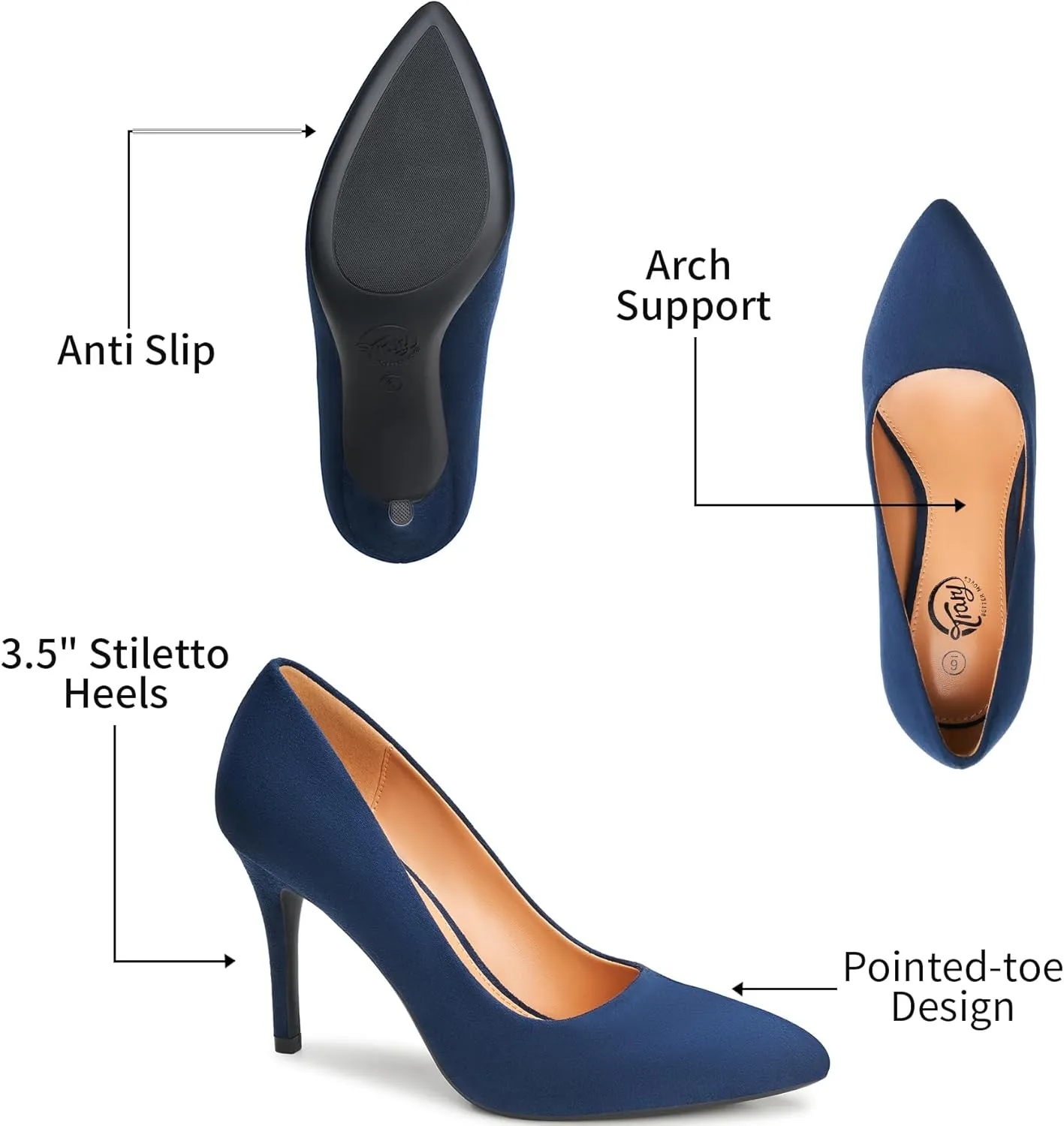 Trary Women??s Slingback Pumps, Black Heels Gold Heels Nude Pink Red Heels, Pointed Toe High Heels for Women Sexy Stiletto Heels Buckle Ankle Strap Closed Toe Pumps Office Party Prom Dress Shoes