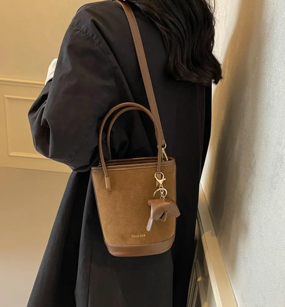 Trendy Suede Bucket Bag Shoulder Bag Vintage Clutch Bag Crossbody Bag Purse Satchel Top-Handle Bags for Women Girls