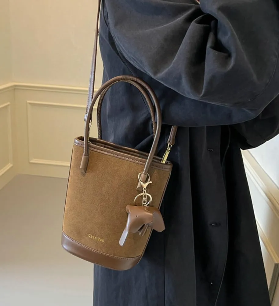 Trendy Suede Bucket Bag Shoulder Bag Vintage Clutch Bag Crossbody Bag Purse Satchel Top-Handle Bags for Women Girls
