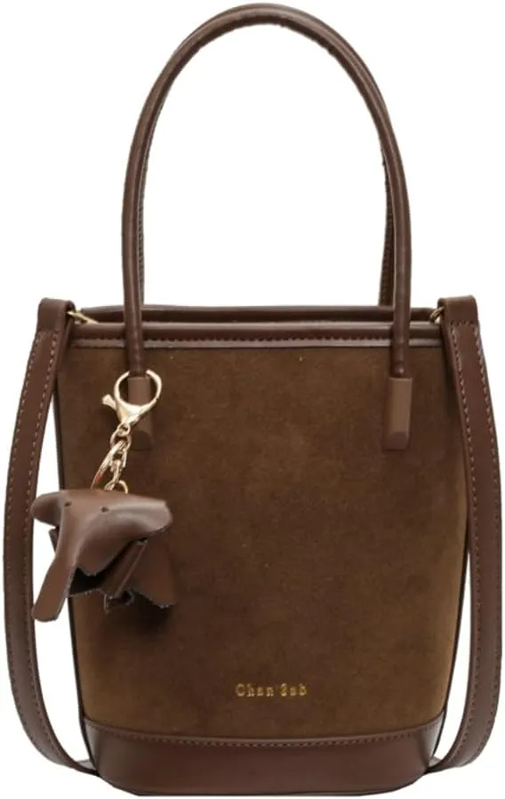 Trendy Suede Bucket Bag Shoulder Bag Vintage Clutch Bag Crossbody Bag Purse Satchel Top-Handle Bags for Women Girls