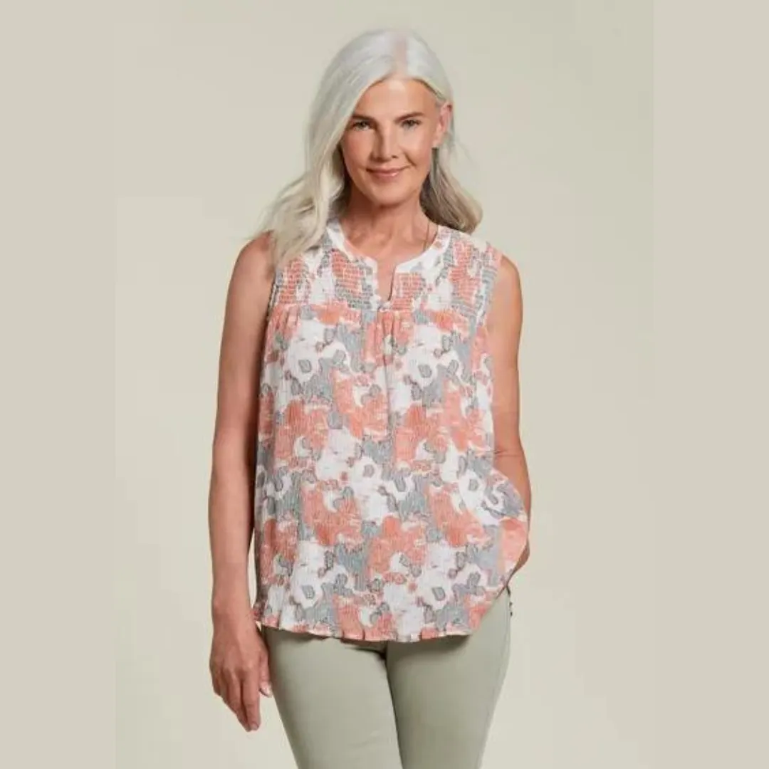 Tribal Sleeveless Smocked Blouse Tango