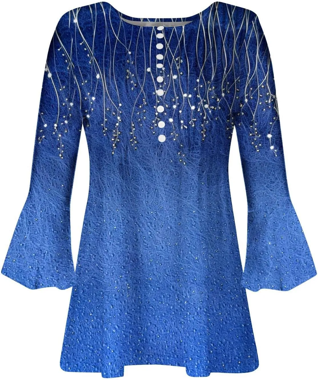 Tunic Henley Tops for Womens 2025 Trendy Boho Floral Print Tunics Shirts 3/4 Bell Sleeve Button V Neck Tshirt Blouses