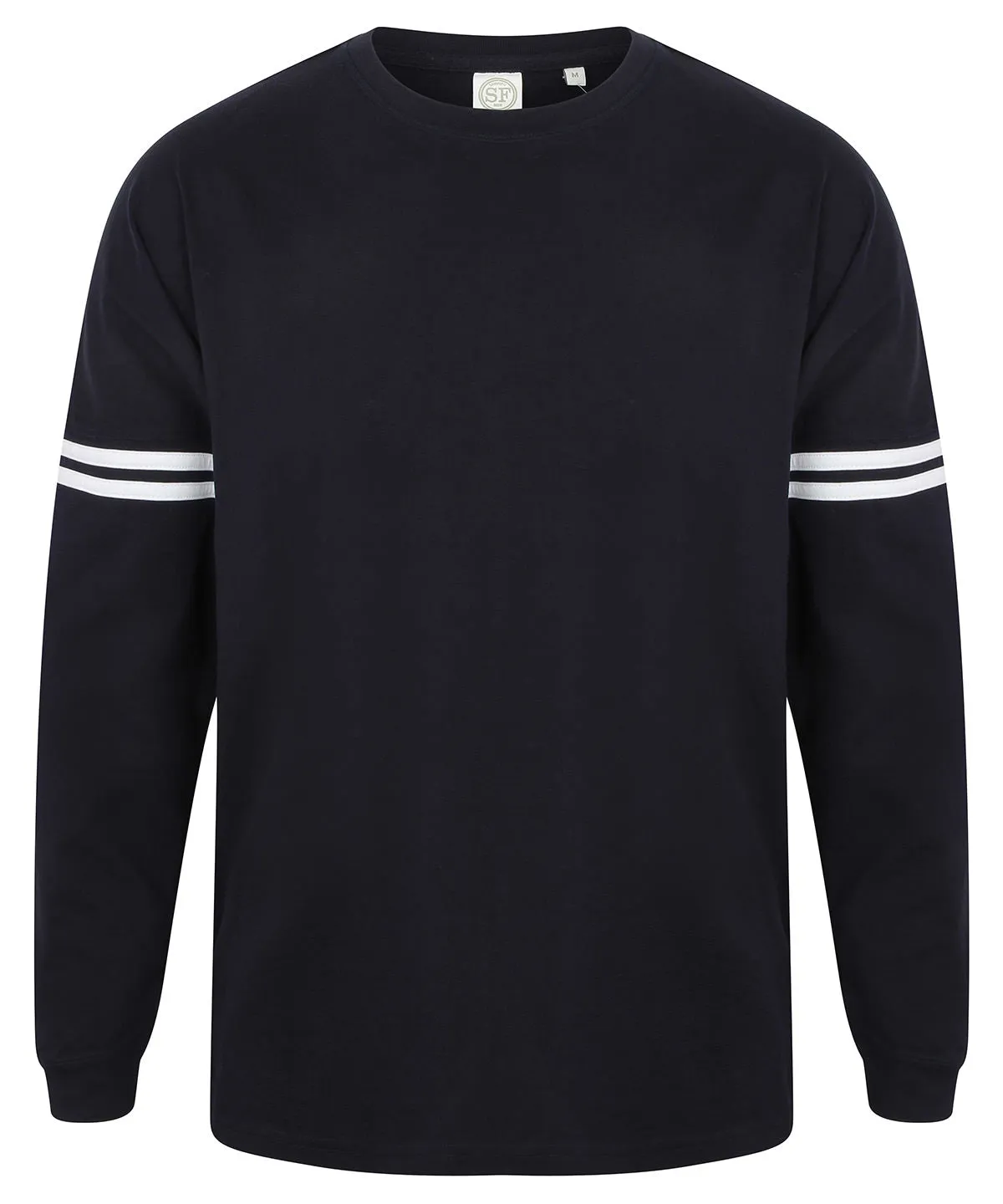Unisex drop shoulder slogan top | Oxford Navy/White Stripes