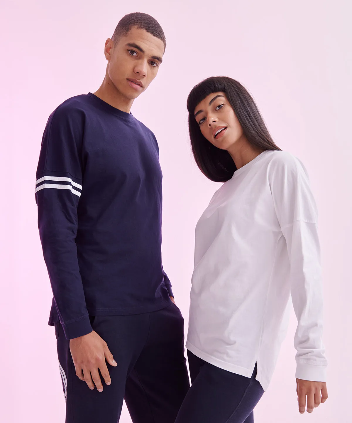 Unisex drop shoulder slogan top | Oxford Navy/White Stripes