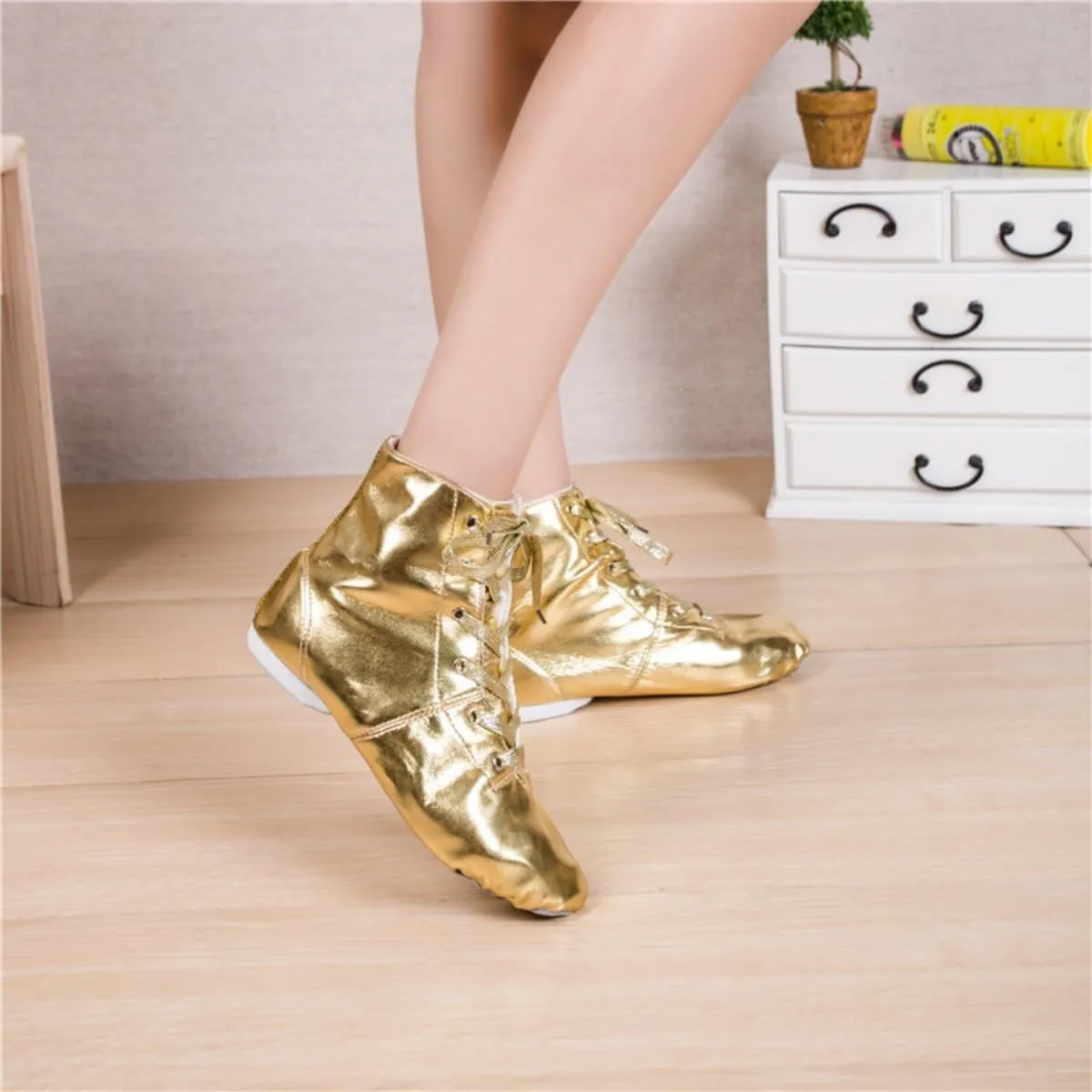 Unisex Kids Lace-up Jazz Dance Shoes Canvas Soft Leather Split Sole Ballet Boots for Girls Boys (Toddler/Little Kid/Big Kid)