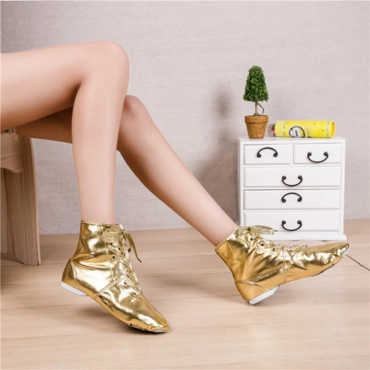 Unisex Kids Lace-up Jazz Dance Shoes Canvas Soft Leather Split Sole Ballet Boots for Girls Boys (Toddler/Little Kid/Big Kid)