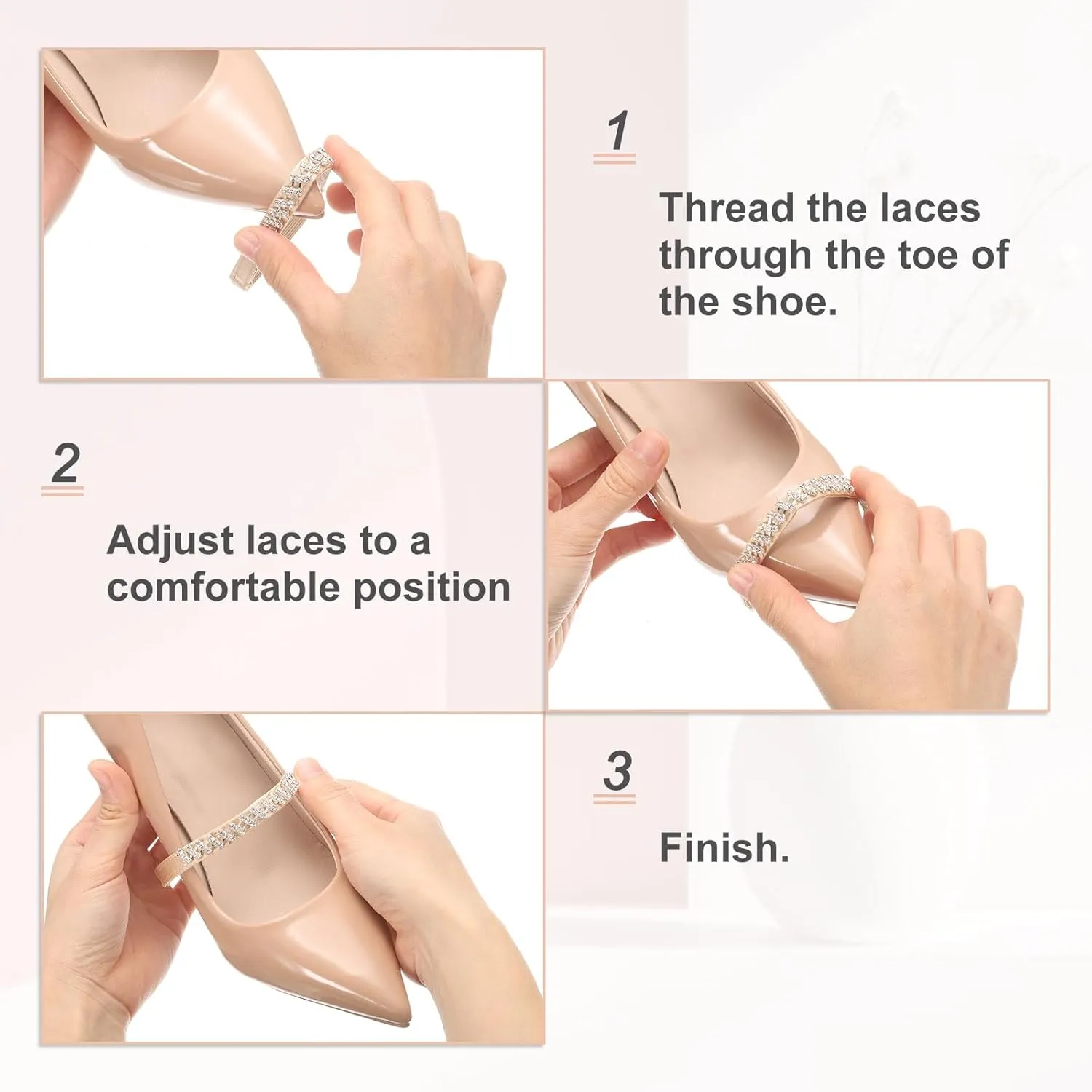 uxcell High Heels Shoe Straps, Beads Elastic Shoe Straps Heels Detachable Ankle Straps Replacement