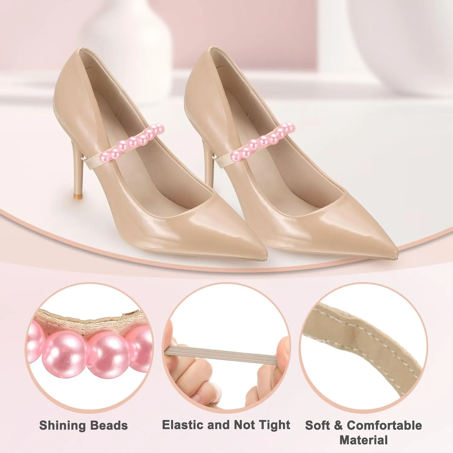 uxcell High Heels Shoe Straps, Beads Elastic Shoe Straps Heels Detachable Ankle Straps Replacement
