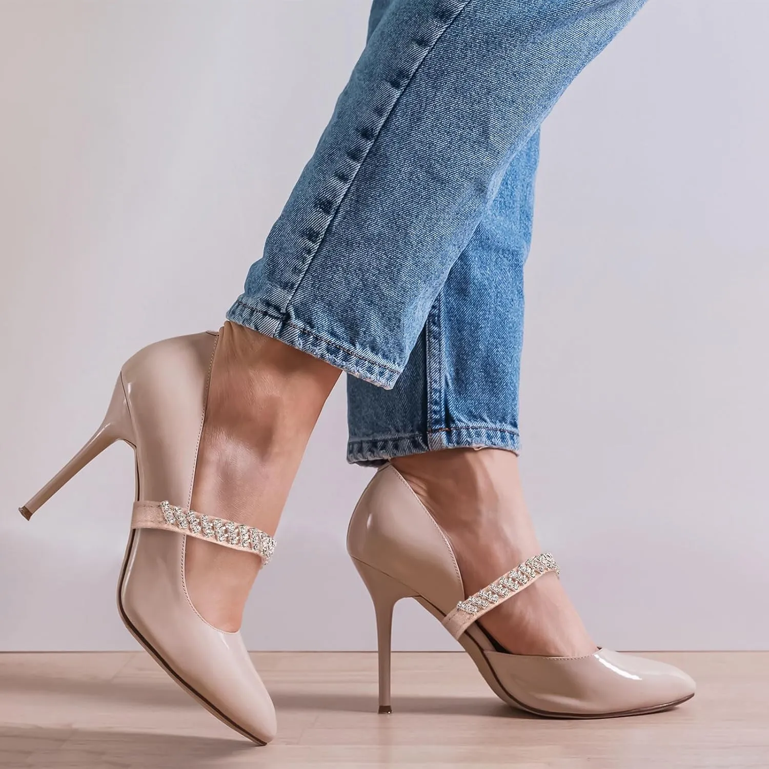 uxcell High Heels Shoe Straps, Beads Elastic Shoe Straps Heels Detachable Ankle Straps Replacement