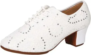 VEACAM Women Latin Dance Sneakers Lace-Up 2" Heel Ballroom Practice Shoes for Jazz, Ballroom